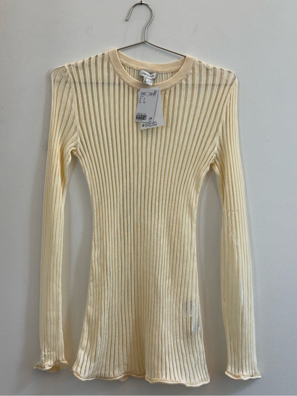 H&M Cream Ribbed Long-Sleeve Top